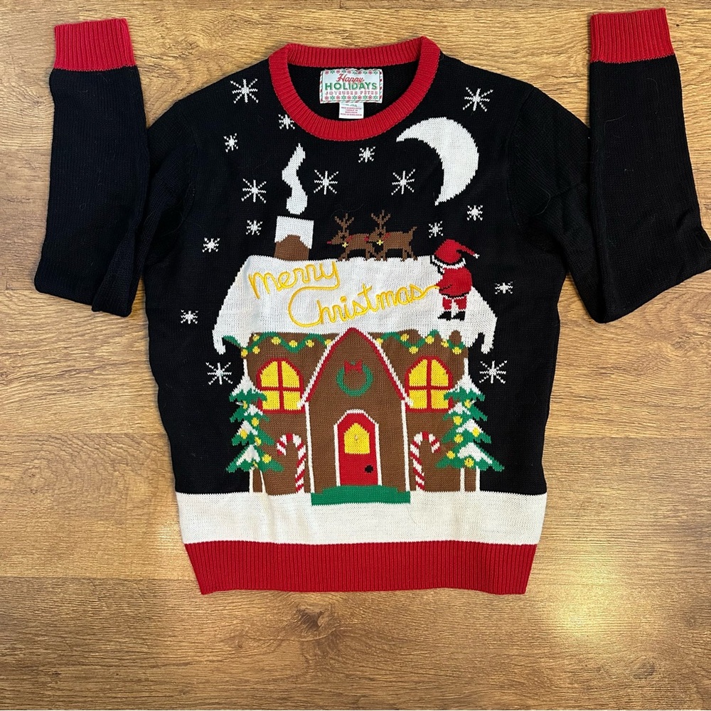 Holiday Time Festive Black and Red Christmas Sweater